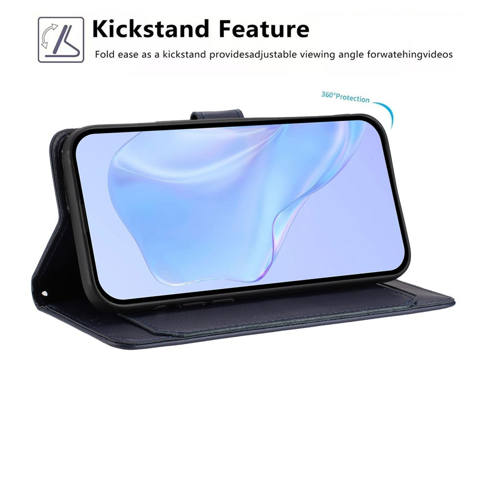 For iPhone 17 Pro Max Wallet Case with Strap / Multiple Card Slots Solid Color Leather Stand Phone Cover - Blue