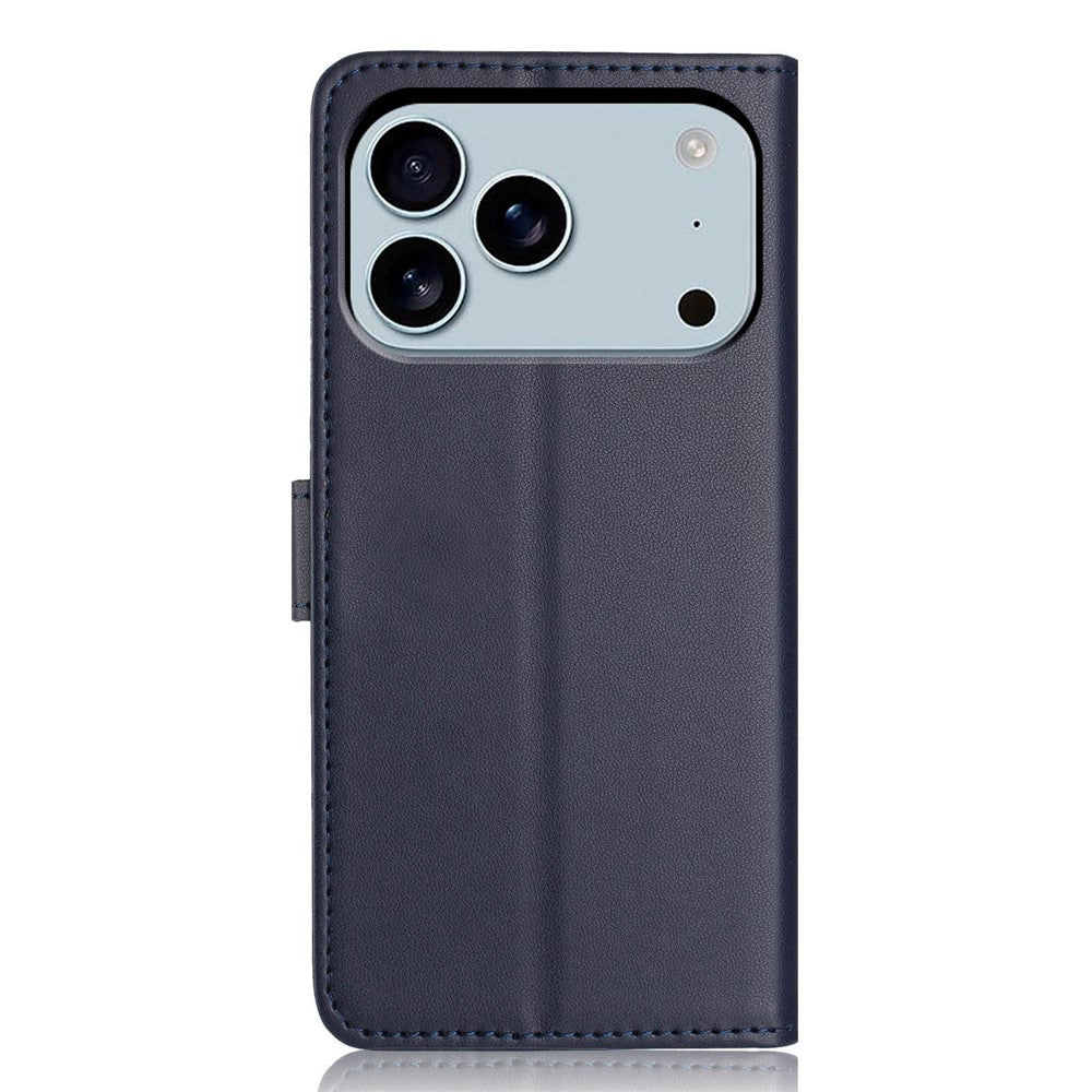 For iPhone 17 Pro Max Wallet Case with Strap / Multiple Card Slots Solid Color Leather Stand Phone Cover - Blue