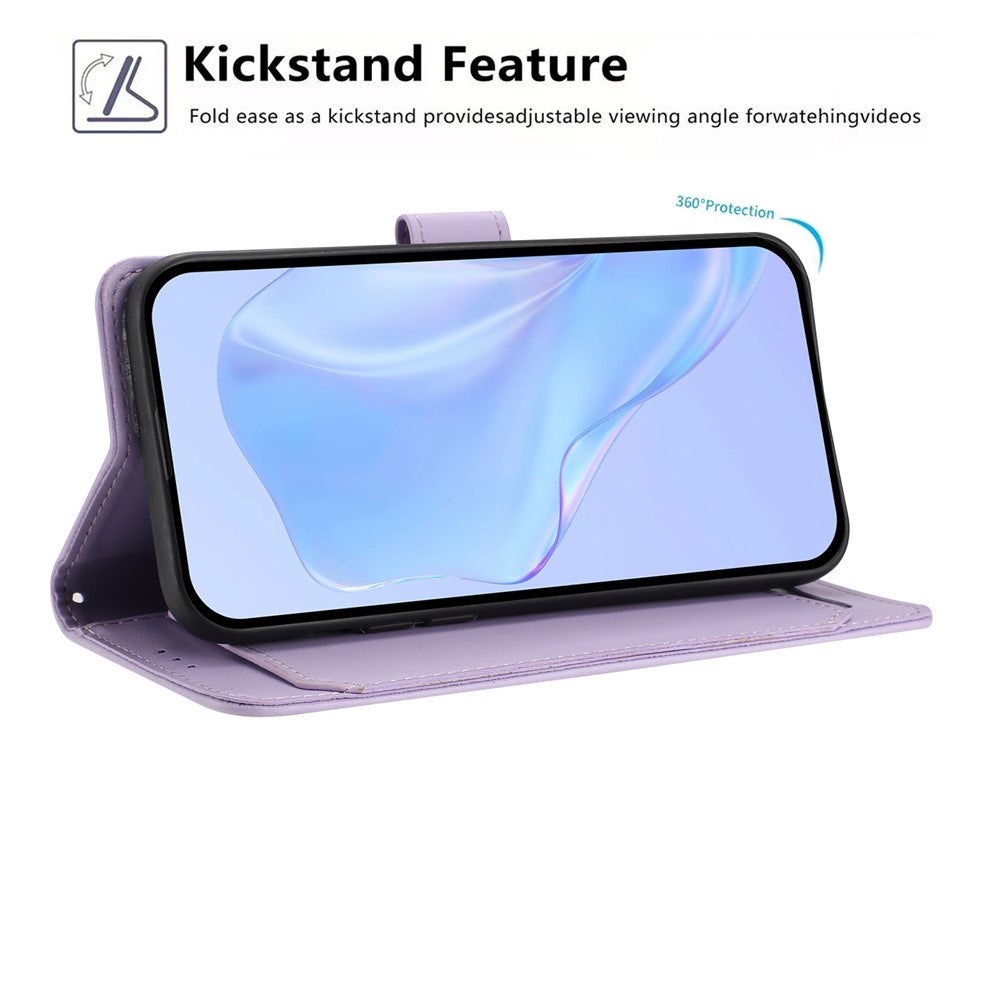 For iPhone 17 Pro Max Wallet Case with Strap / Multiple Card Slots Solid Color Leather Stand Phone Cover - Purple