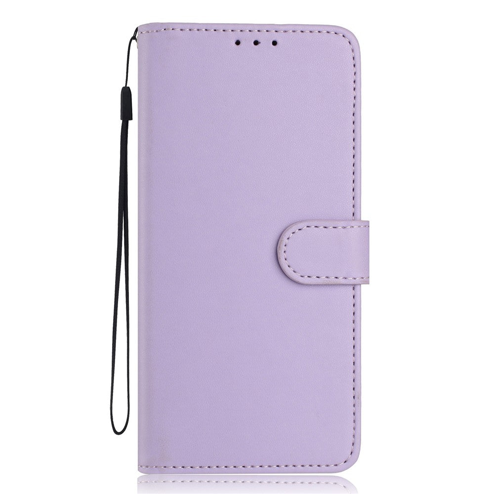 For iPhone 17 Pro Max Wallet Case with Strap / Multiple Card Slots Solid Color Leather Stand Phone Cover - Purple