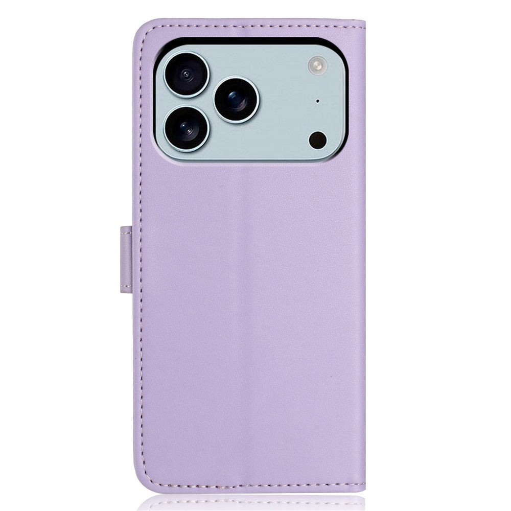For iPhone 17 Pro Max Wallet Case with Strap / Multiple Card Slots Solid Color Leather Stand Phone Cover - Purple