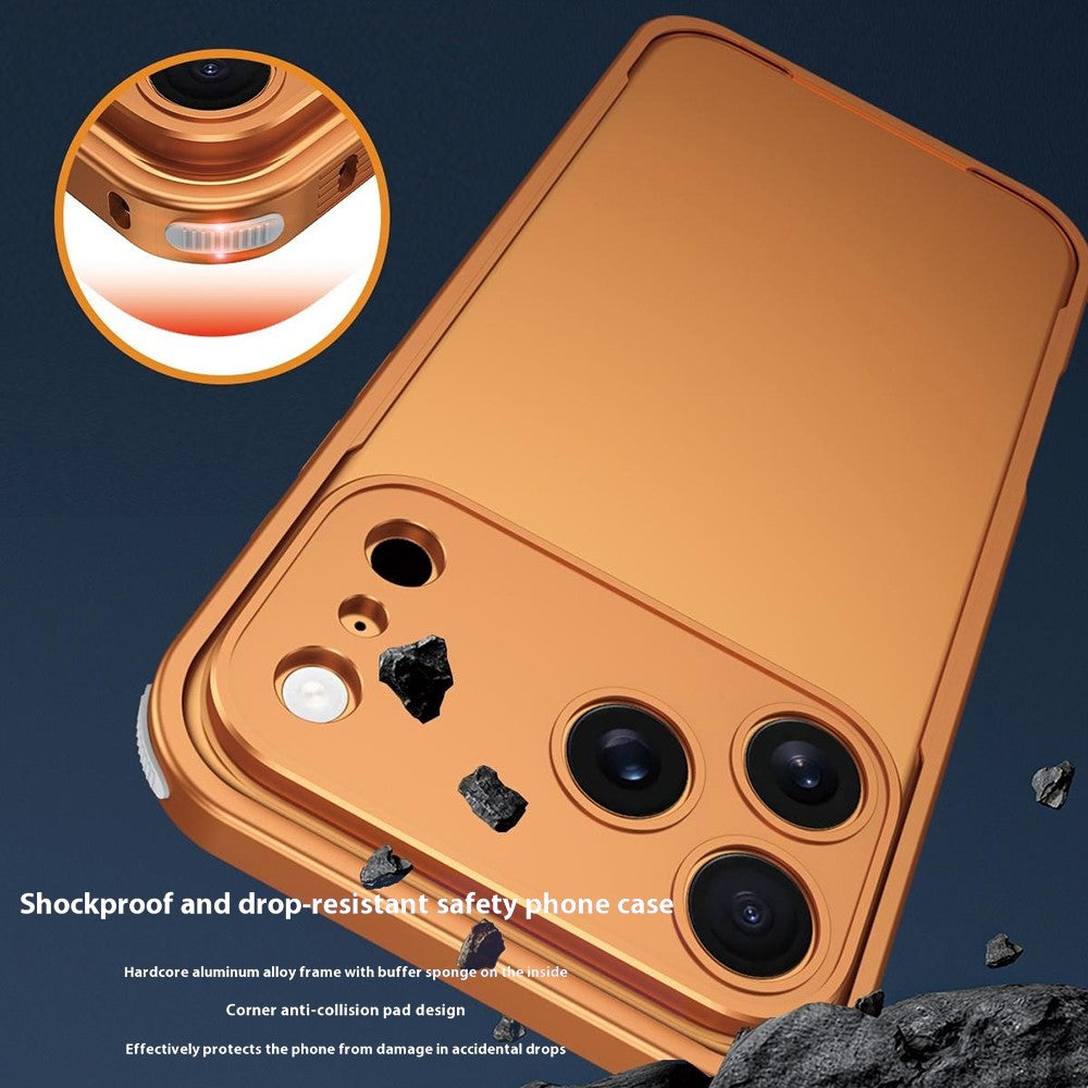 For iPhone 17 Pro Max Bumper Case Heat Dissipation Aluminium Alloy Phone Shell with Buckle / Camera Lid - Orange