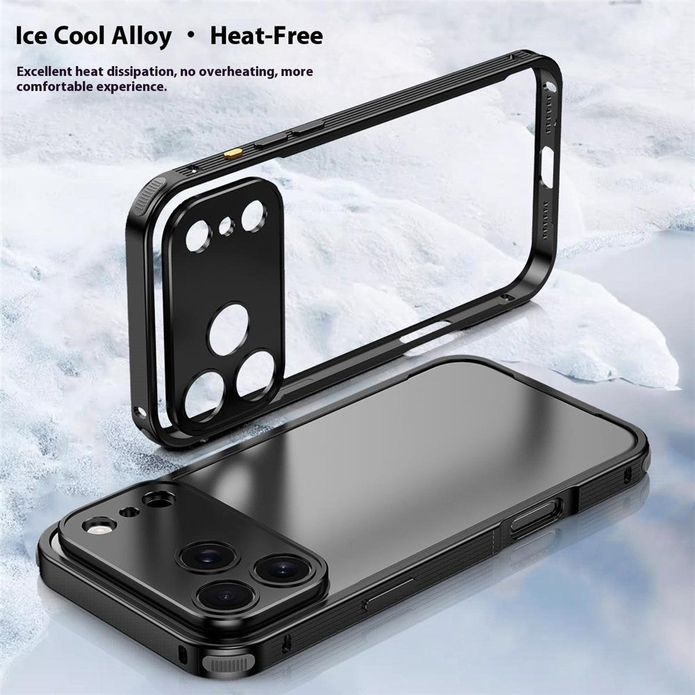 For iPhone 17 Pro Max Bumper Case Heat Dissipation Aluminium Alloy Phone Shell with Buckle / Camera Lid - Titanium