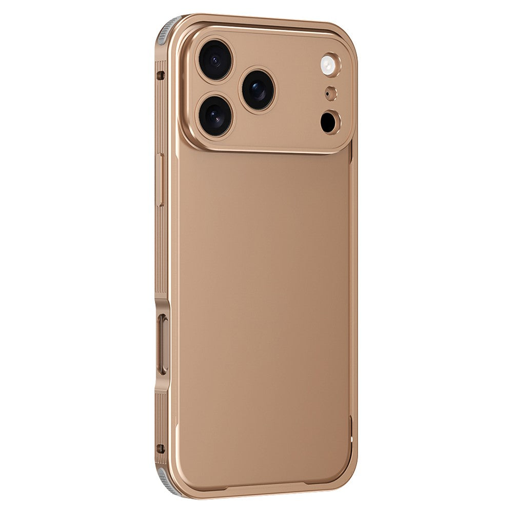 For iPhone 17 Pro Max Bumper Case Heat Dissipation Aluminium Alloy Phone Shell with Buckle / Camera Lid - Desert Gold
