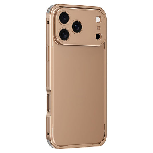 For iPhone 17 Pro Max Bumper Case Heat Dissipation Aluminium Alloy Phone Shell with Buckle / Camera Lid - Desert Gold