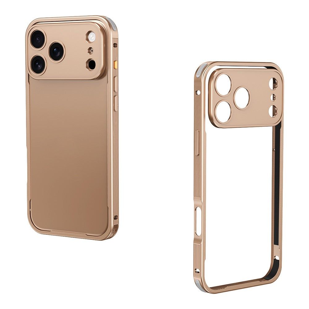 For iPhone 17 Pro Max Bumper Case Heat Dissipation Aluminium Alloy Phone Shell with Buckle / Camera Lid - Desert Gold