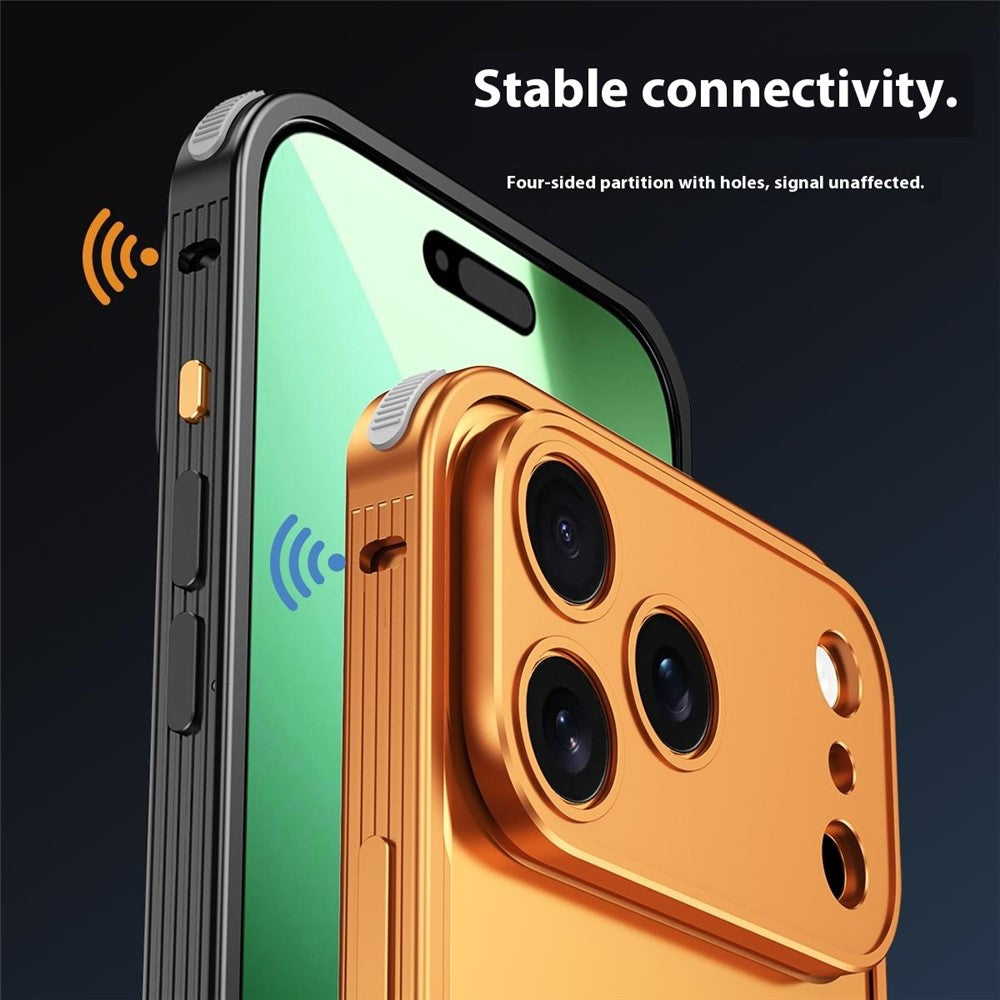 For iPhone 17 Pro Max Bumper Case Heat Dissipation Aluminium Alloy Phone Shell with Buckle / Camera Lid - Desert Gold