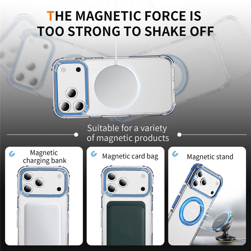 For iPhone 17 Pro Max Case Compatible with MagSafe Airbag Anti Drop TPU + PC Clear Phone Cover - Blue