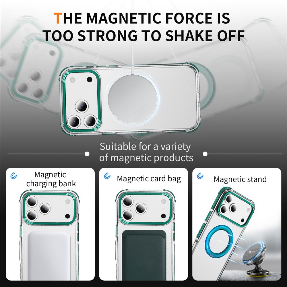 For iPhone 17 Pro Max Case Compatible with MagSafe Airbag Anti Drop TPU + PC Clear Phone Cover - Green