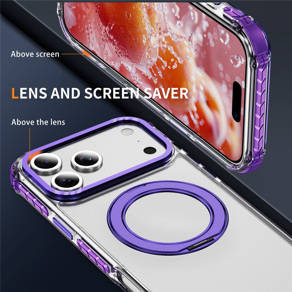For iPhone 17 Pro Max Case Compatible with MagSafe Airbag Anti Drop TPU + PC Clear Phone Cover - Purple