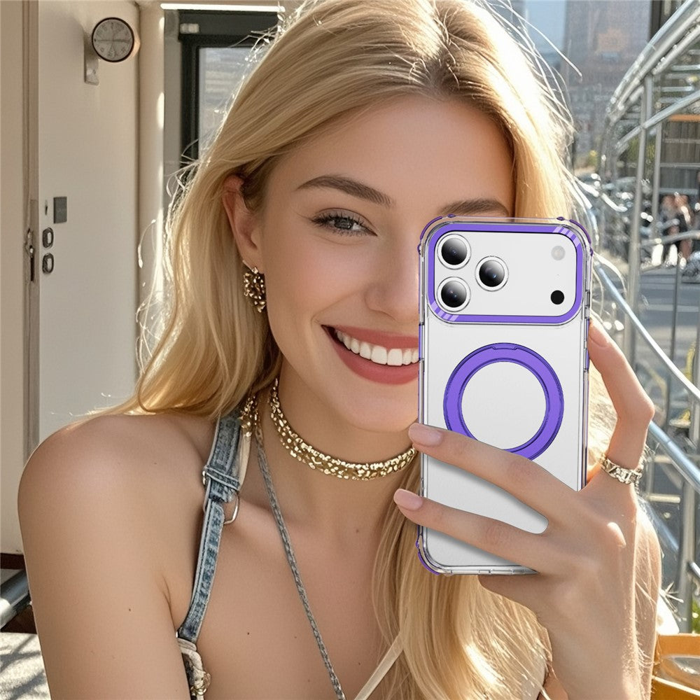 For iPhone 17 Pro Max Case Compatible with MagSafe Airbag Anti Drop TPU + PC Clear Phone Cover - Purple