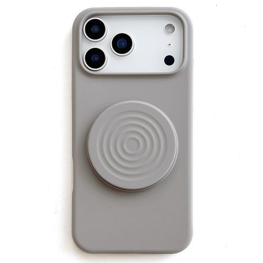 For iPhone 17 Pro Max Silicone Case Wave Pattern Folding Kickstand Phone Cover Built-In Soft Fabric Lining - Titanium Grey