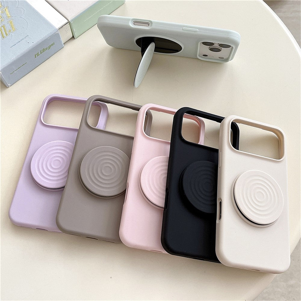 For iPhone 17 Pro Max Silicone Case Wave Pattern Folding Kickstand Phone Cover Built-In Soft Fabric Lining - Titanium Grey