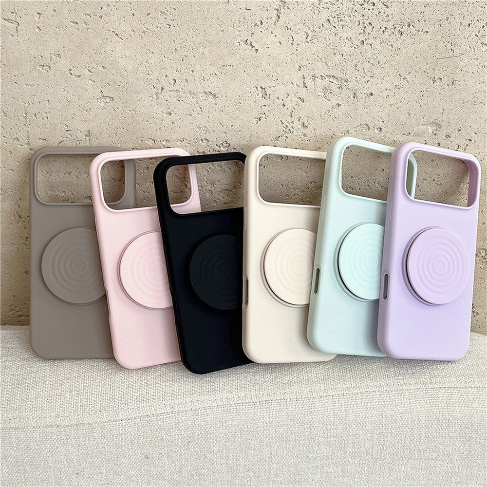 For iPhone 17 Pro Max Silicone Case Wave Pattern Folding Kickstand Phone Cover Built-In Soft Fabric Lining - Titanium Grey