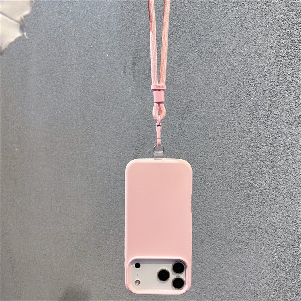 For iPhone 17 Pro Max Case Soft Microfiber Lining Liquid Silicone + PC Phone Cover with Wrist Strap - Pink