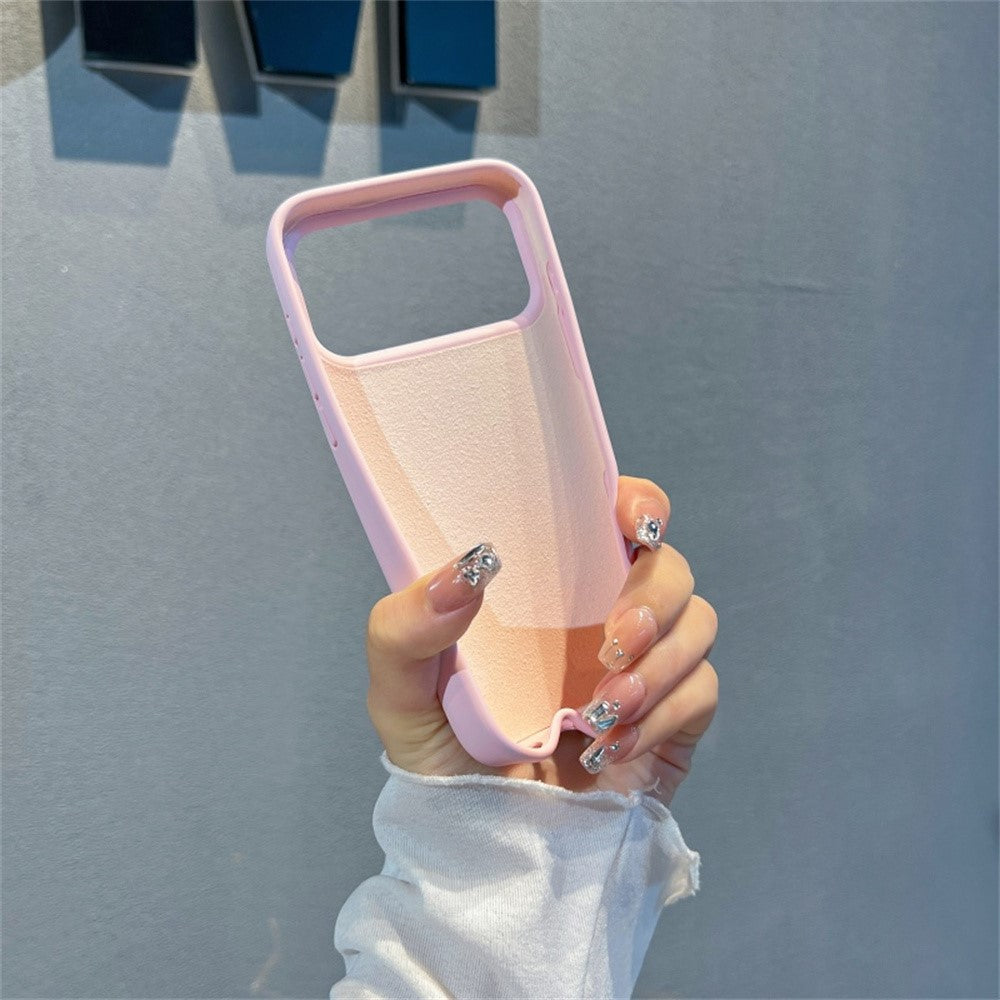 For iPhone 17 Pro Max Case Soft Microfiber Lining Liquid Silicone + PC Phone Cover with Wrist Strap - Pink