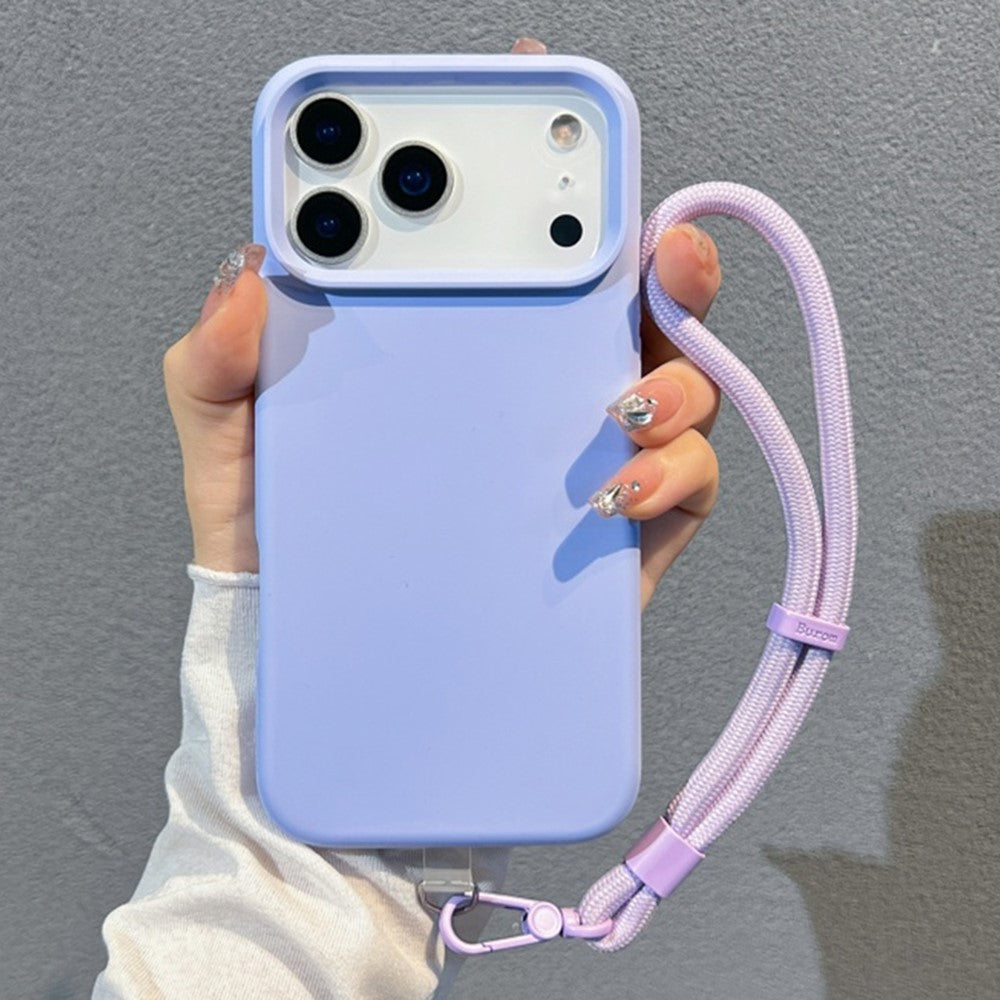For iPhone 17 Pro Max Case Soft Microfiber Lining Liquid Silicone + PC Phone Cover with Wrist Strap - Light Purple