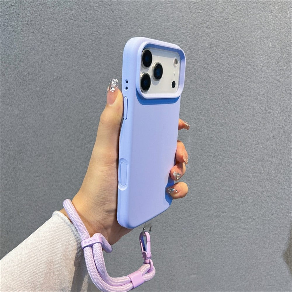 For iPhone 17 Pro Max Case Soft Microfiber Lining Liquid Silicone + PC Phone Cover with Wrist Strap - Light Purple