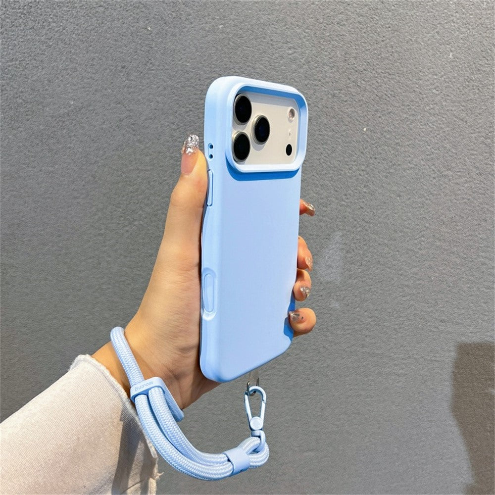 For iPhone 17 Pro Max Case Soft Microfiber Lining Liquid Silicone + PC Phone Cover with Wrist Strap - Lilac Purple