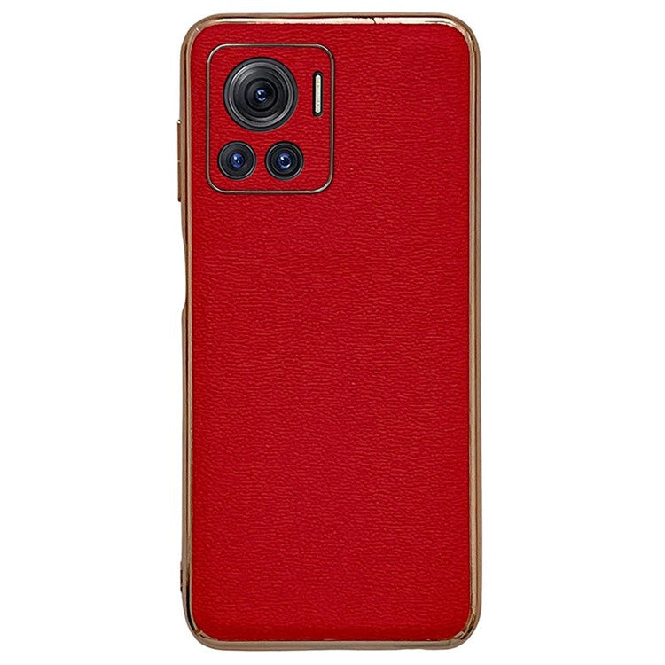 Luolai Series For Motorola Moto X30 Pro 5G / Edge 30 Ultra 5G Electroplating Phone Case Genuine Leather Coated PC+TPU Hybrid Protective Cover - Red