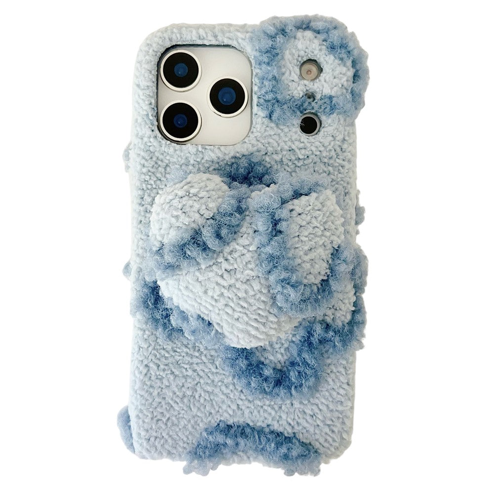 For iPhone 17 Pro Max Case 3D Heart Plush TPU Winter Warm Soft TPU Phone Cover - Blue