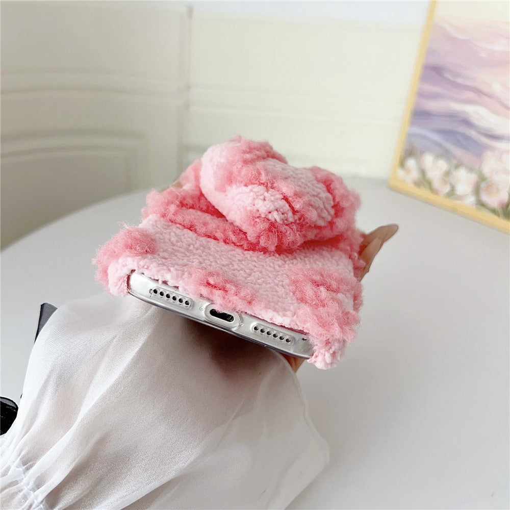 For iPhone 17 Pro Max Case 3D Heart Plush TPU Winter Warm Soft TPU Phone Cover - Pink