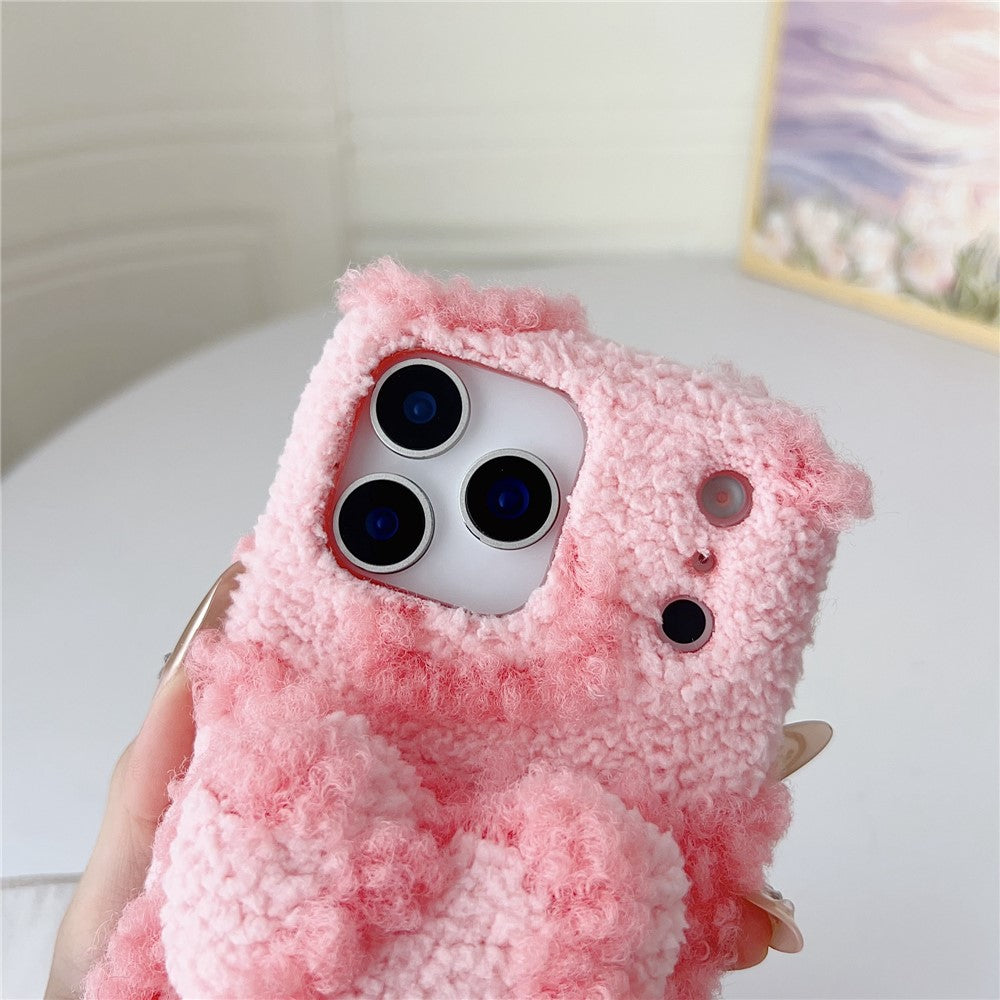 For iPhone 17 Pro Max Case 3D Heart Plush TPU Winter Warm Soft TPU Phone Cover - Pink