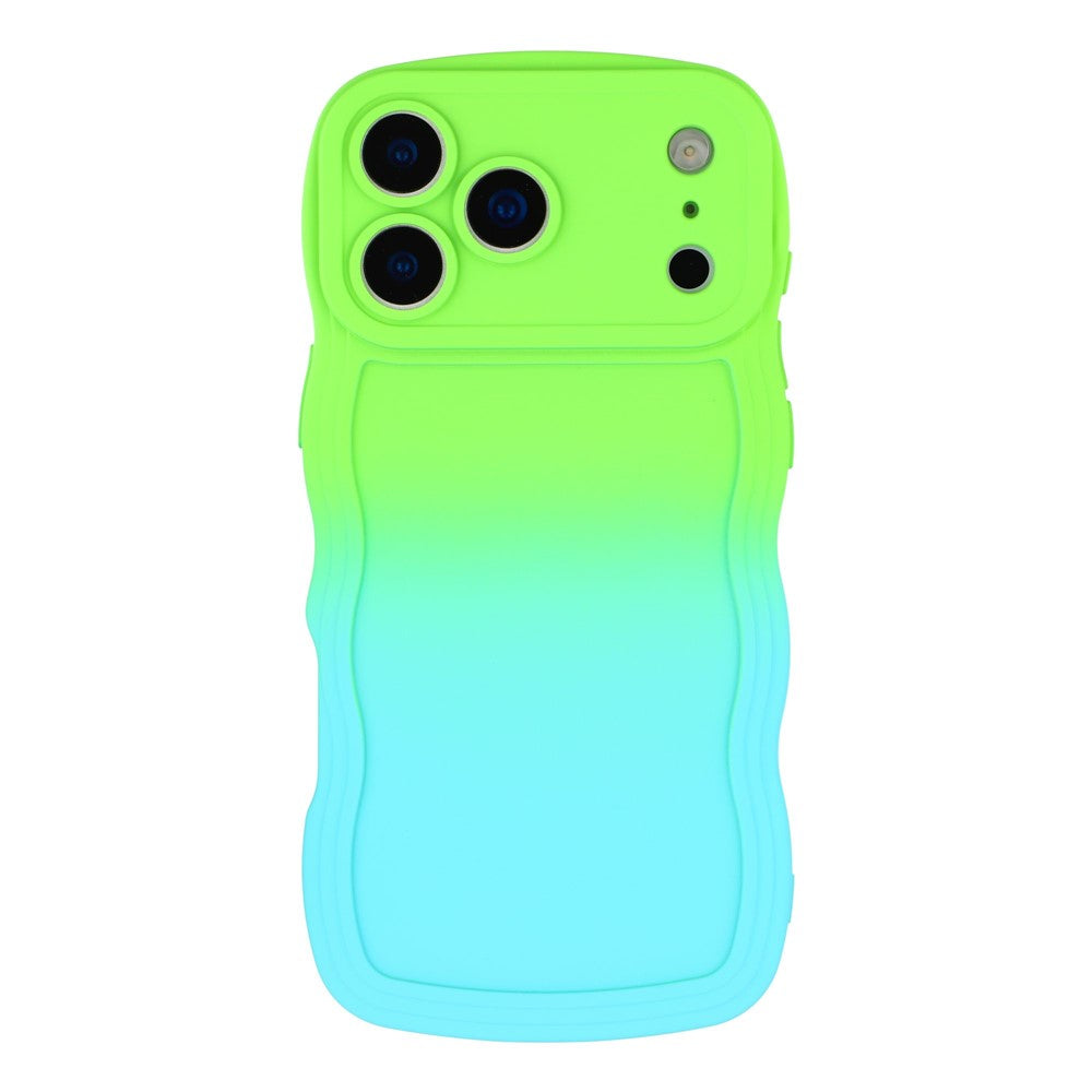 For iPhone 17 Pro Max Case Gradient Color Rubberized TPU Phone Cover - Green + Baby Blue