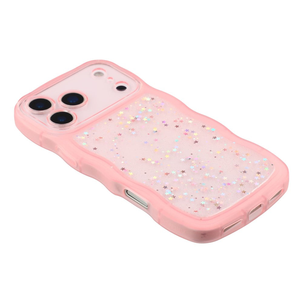 For iPhone 17 Pro Max Case Wavy Edge Epoxy TPU Shockproof Phone Cover - Transparent Pink