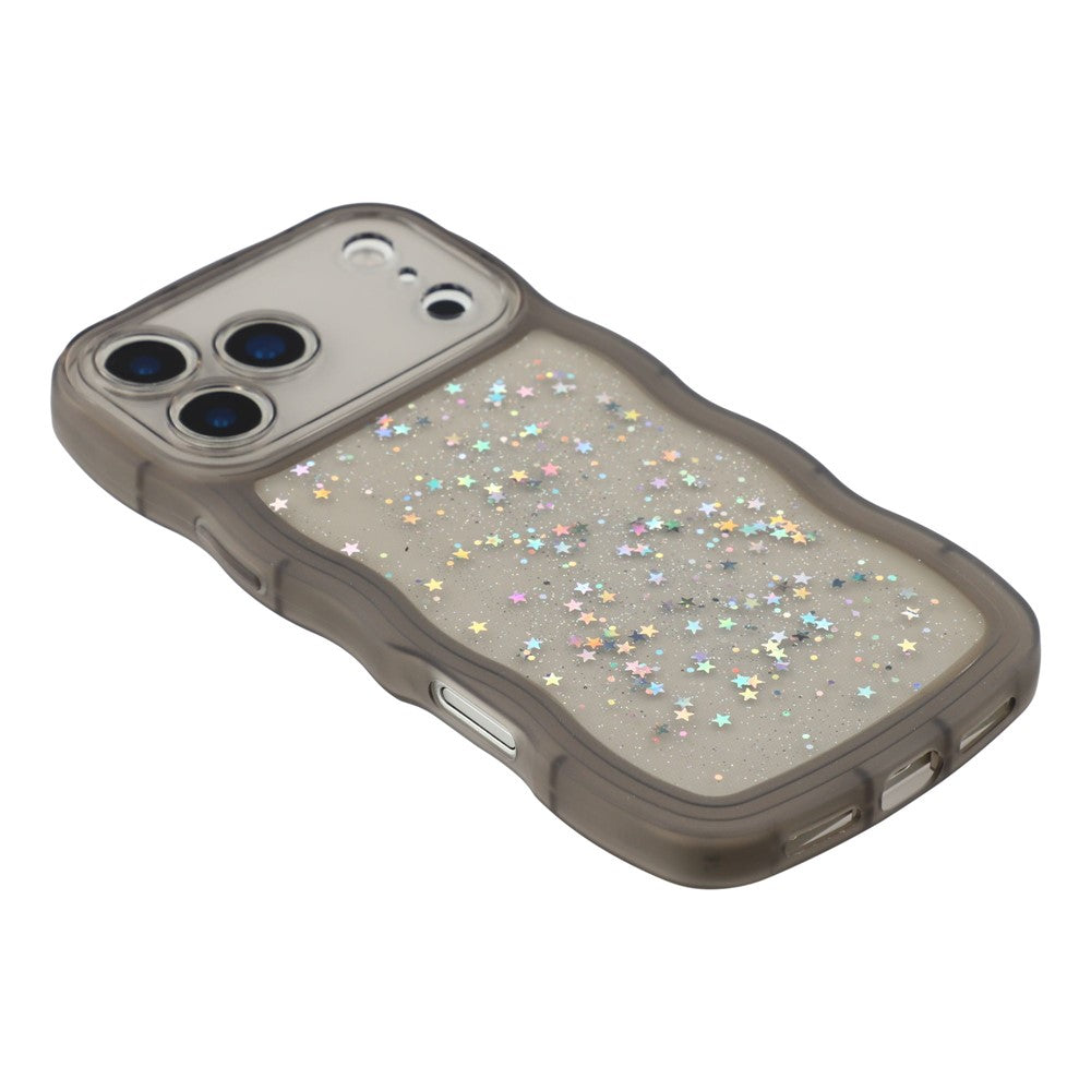 For iPhone 17 Pro Max Case Wavy Edge Epoxy TPU Shockproof Phone Cover - Transparent Black