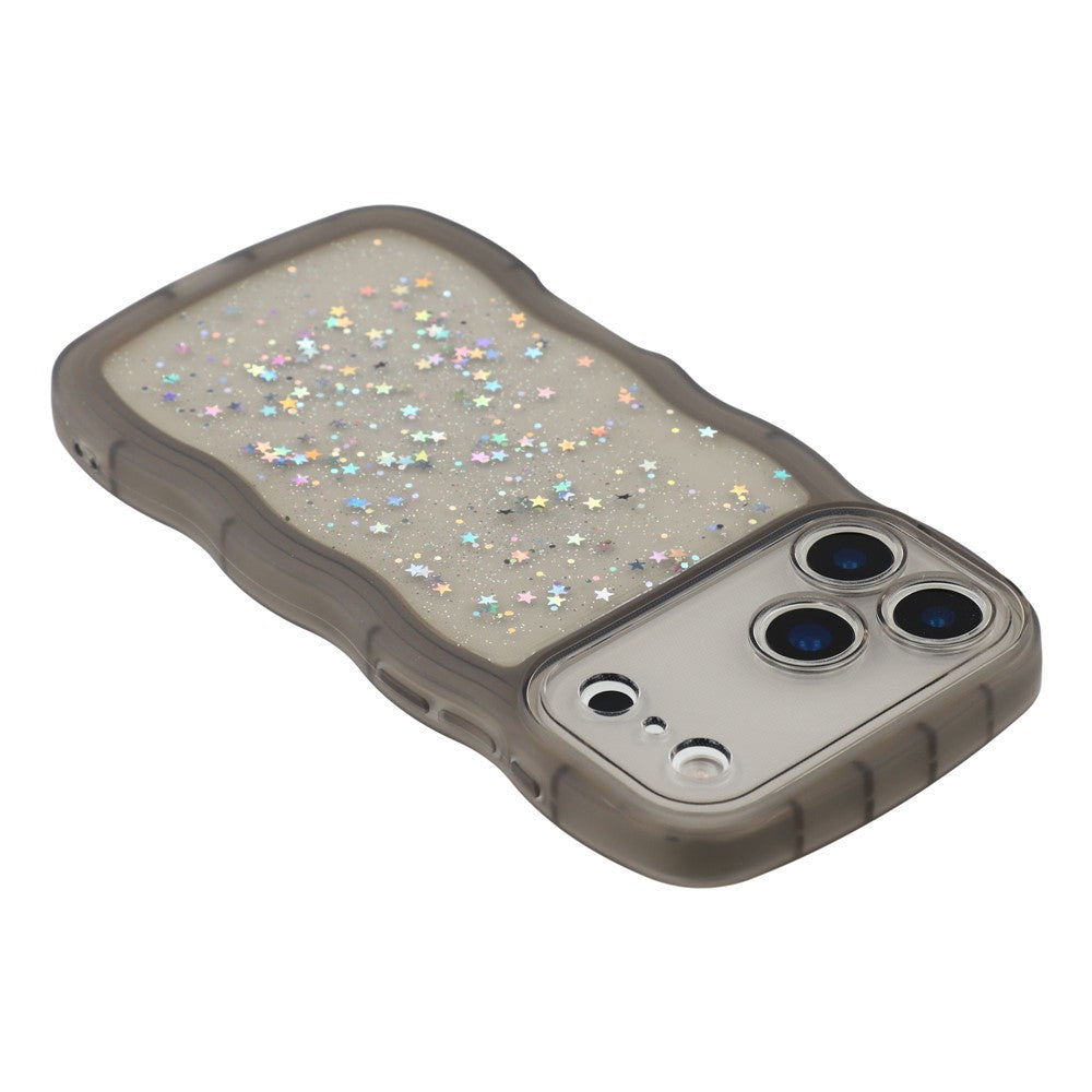 For iPhone 17 Pro Max Case Wavy Edge Epoxy TPU Shockproof Phone Cover - Transparent Black