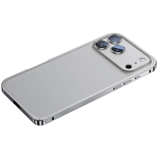 For iPhone 17 Pro Max Metal Clear Case Safety Lock Matte Anti-Fingerprint Back Cover - Silver