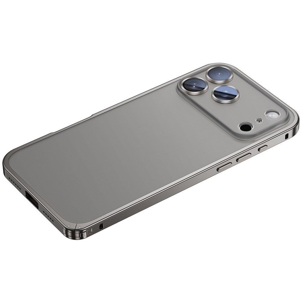 For iPhone 17 Pro Max Metal Clear Case Safety Lock Matte Anti-Fingerprint Back Cover - Grey