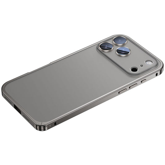 For iPhone 17 Pro Max Metal Clear Case Safety Lock Matte Anti-Fingerprint Back Cover - Grey