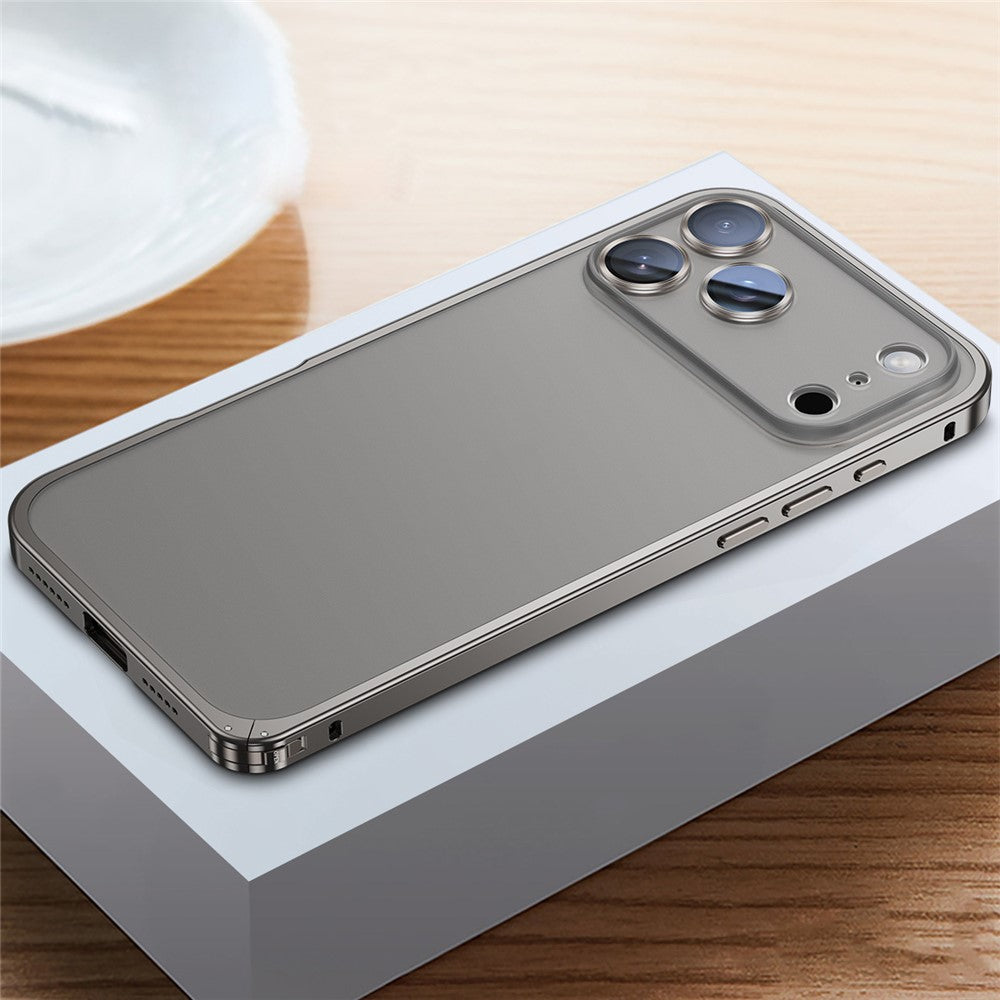 For iPhone 17 Pro Max Metal Clear Case Safety Lock Matte Anti-Fingerprint Back Cover - Grey