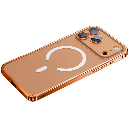 For iPhone 17 Pro Max Metal Clear Case Compatible with MagSafe Safety Lock Back Cover - Orange