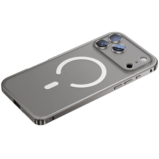 For iPhone 17 Pro Max Metal Clear Case Compatible with MagSafe Safety Lock Back Cover - Grey