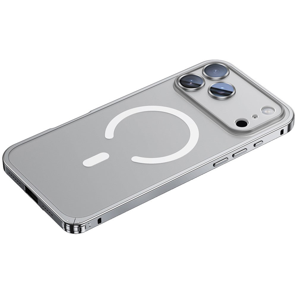 For iPhone 17 Pro Max Metal Clear Case Compatible with MagSafe Safety Lock Back Cover - Silver