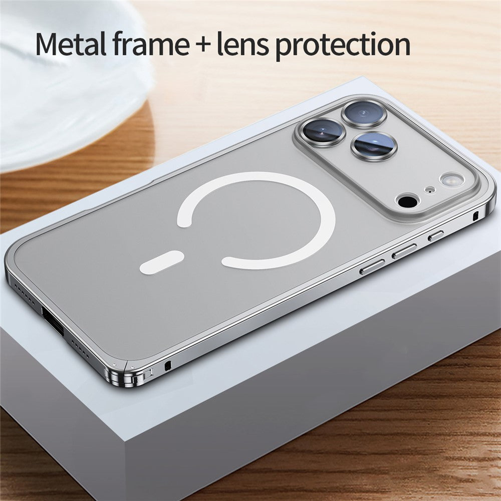For iPhone 17 Pro Max Metal Clear Case Compatible with MagSafe Safety Lock Back Cover - Silver