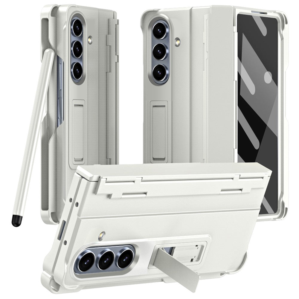 For Samsung Galaxy Z Fold7 5G Case Kickstand Hard PC Phone Cover with Stylus / Screen Protector - White