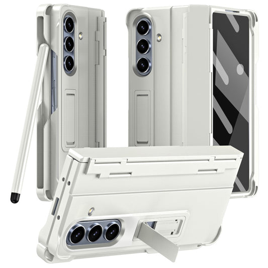 For Samsung Galaxy Z Fold7 5G Case Kickstand Hard PC Phone Cover with Stylus / Screen Protector - White