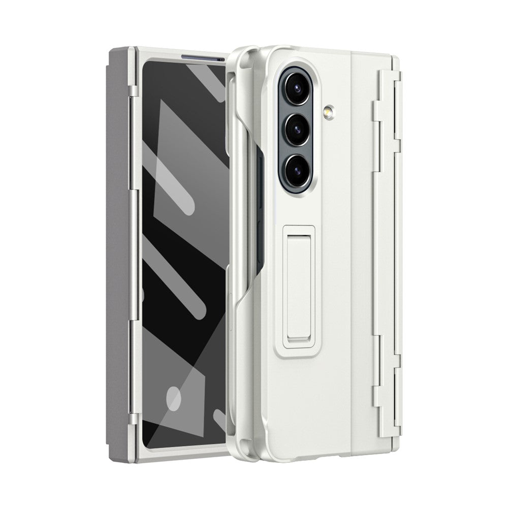 For Samsung Galaxy Z Fold7 5G Case Kickstand Hard PC Phone Cover with Stylus / Screen Protector - White
