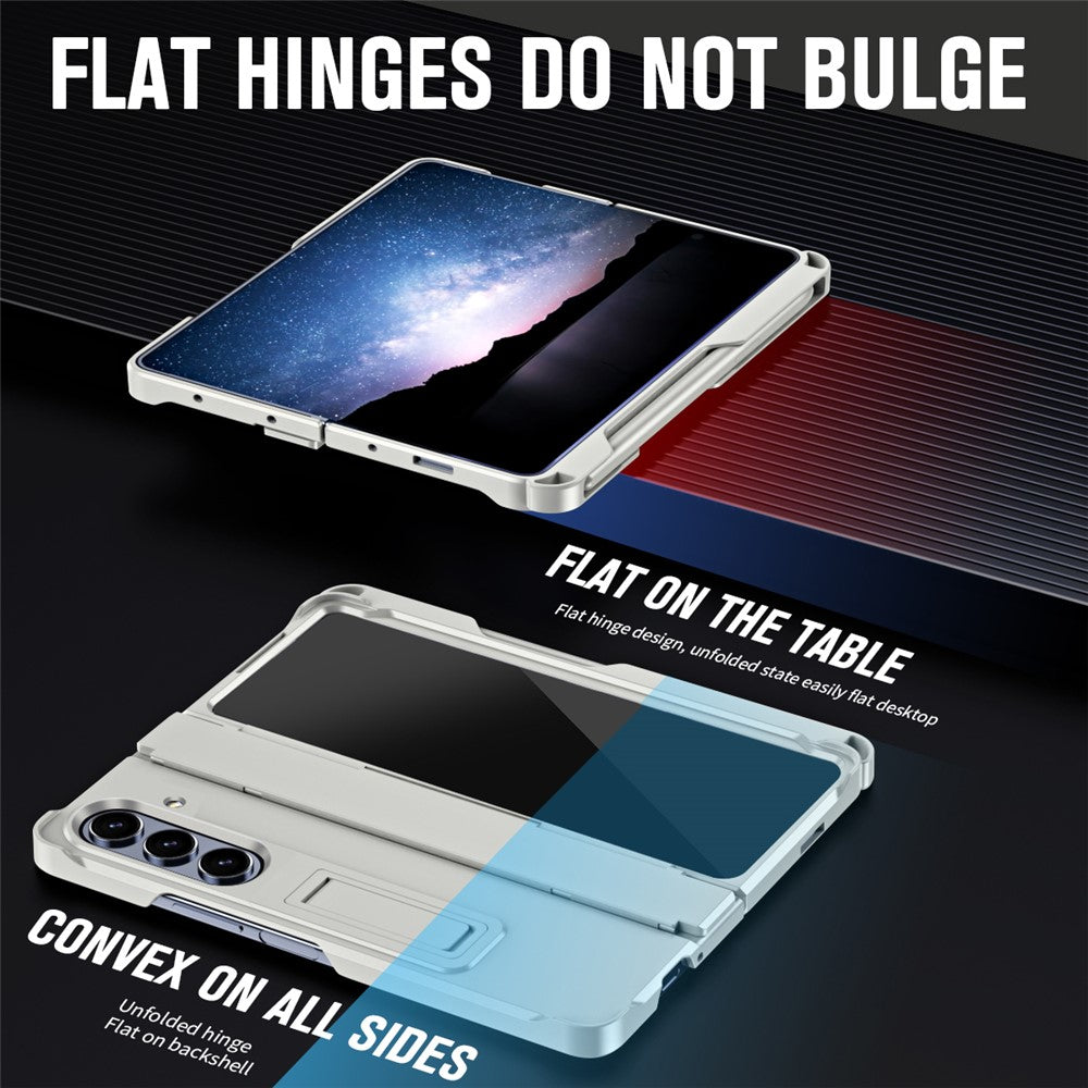 For Samsung Galaxy Z Fold7 5G Case Kickstand Hard PC Phone Cover with Stylus / Screen Protector - White