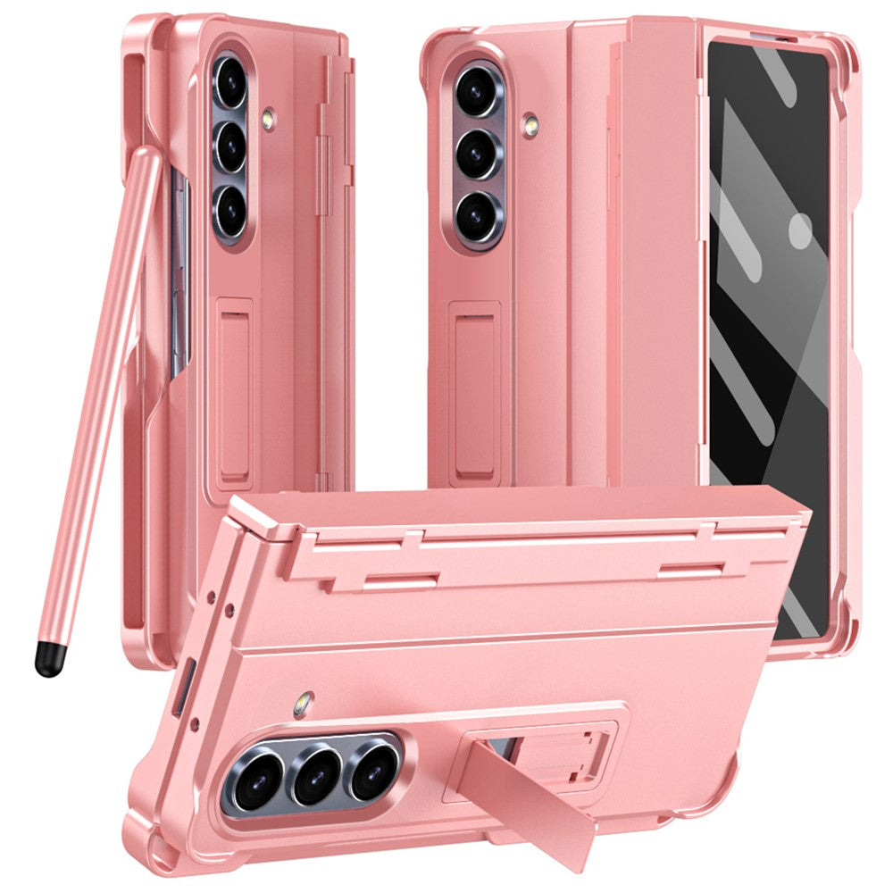 For Samsung Galaxy Z Fold7 5G Case Kickstand Hard PC Phone Cover with Stylus / Screen Protector - Pink