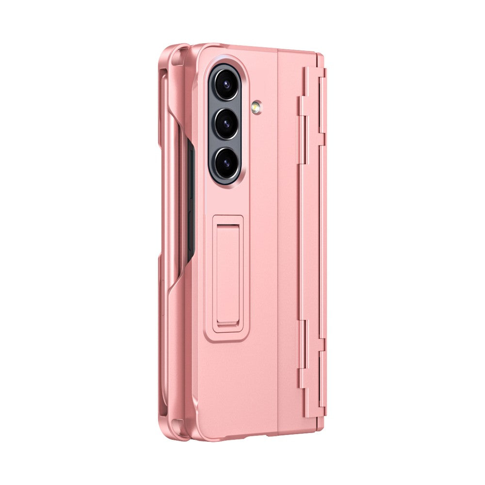 For Samsung Galaxy Z Fold7 5G Case Kickstand Hard PC Phone Cover with Stylus / Screen Protector - Pink