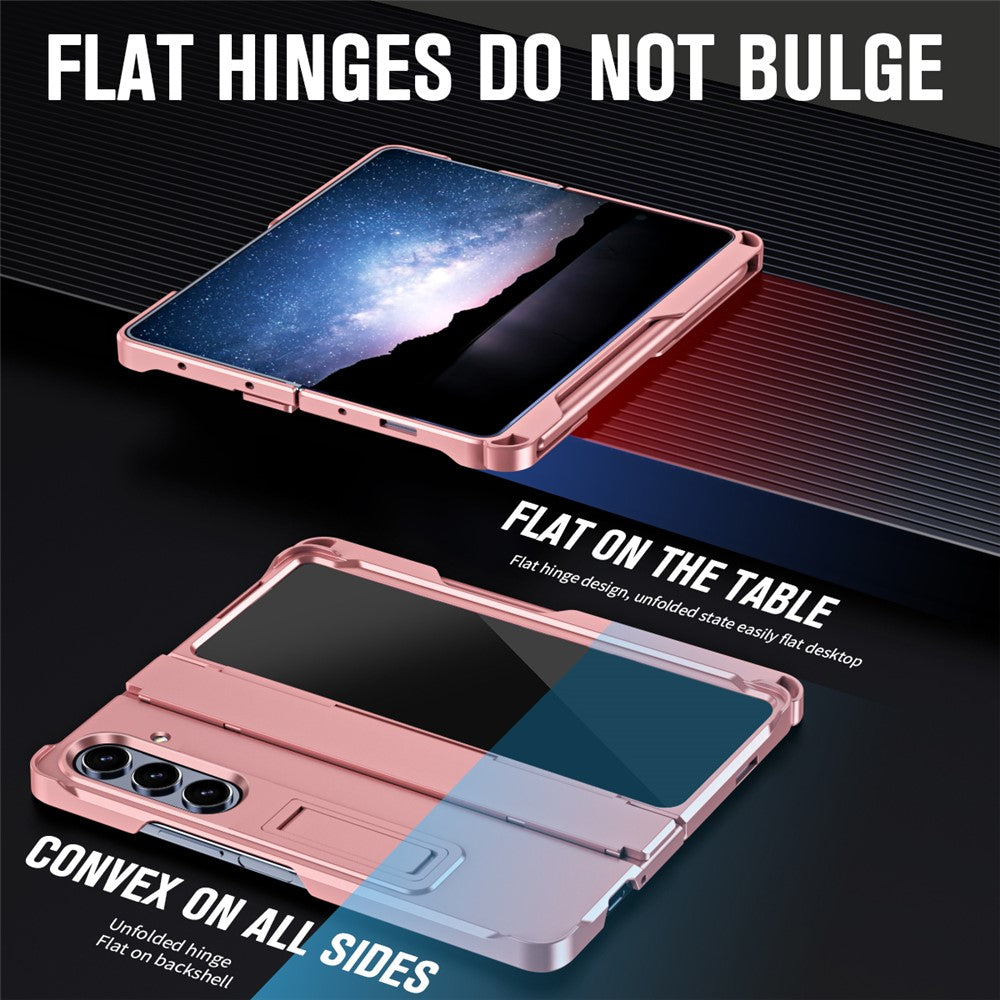 For Samsung Galaxy Z Fold7 5G Case Kickstand Hard PC Phone Cover with Stylus / Screen Protector - Pink