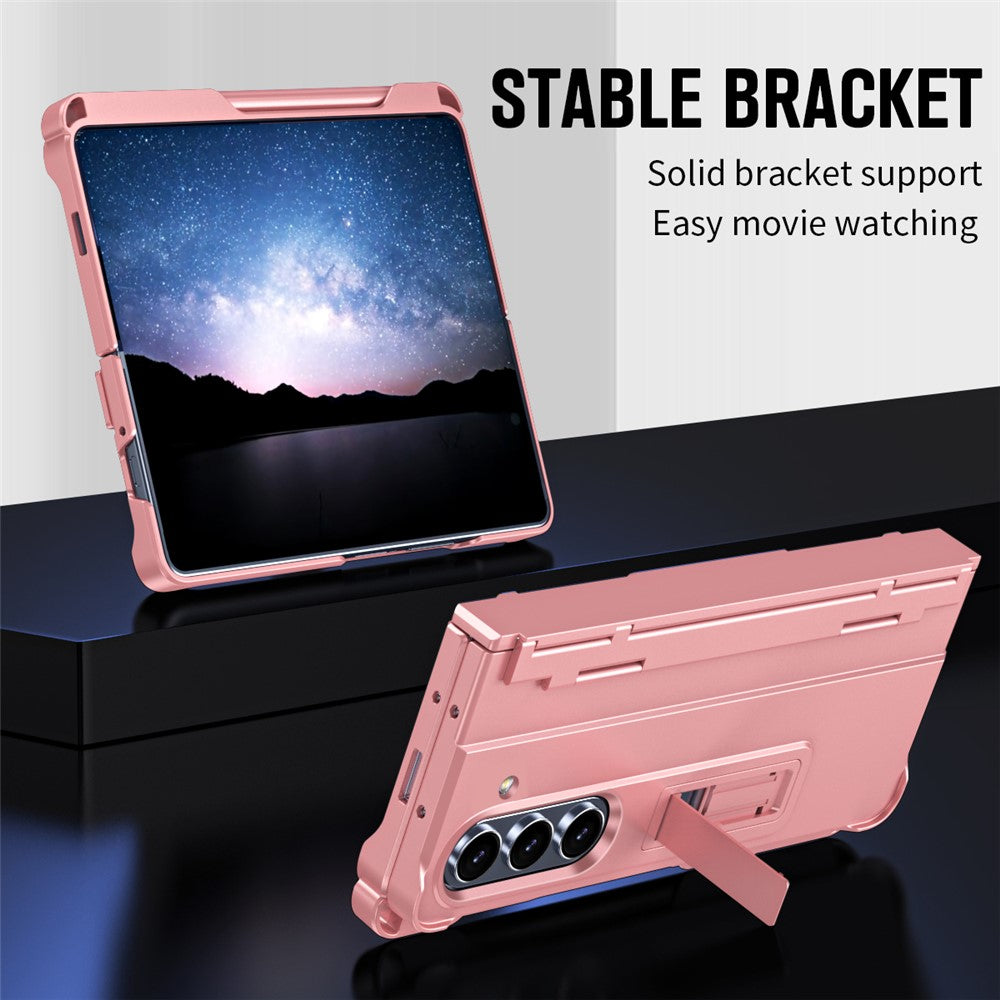 For Samsung Galaxy Z Fold7 5G Case Kickstand Hard PC Phone Cover with Stylus / Screen Protector - Pink