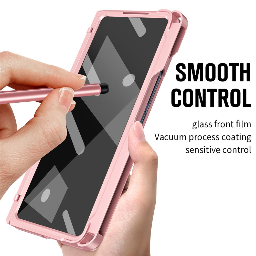 For Samsung Galaxy Z Fold7 5G Case Kickstand Hard PC Phone Cover with Stylus / Screen Protector - Pink
