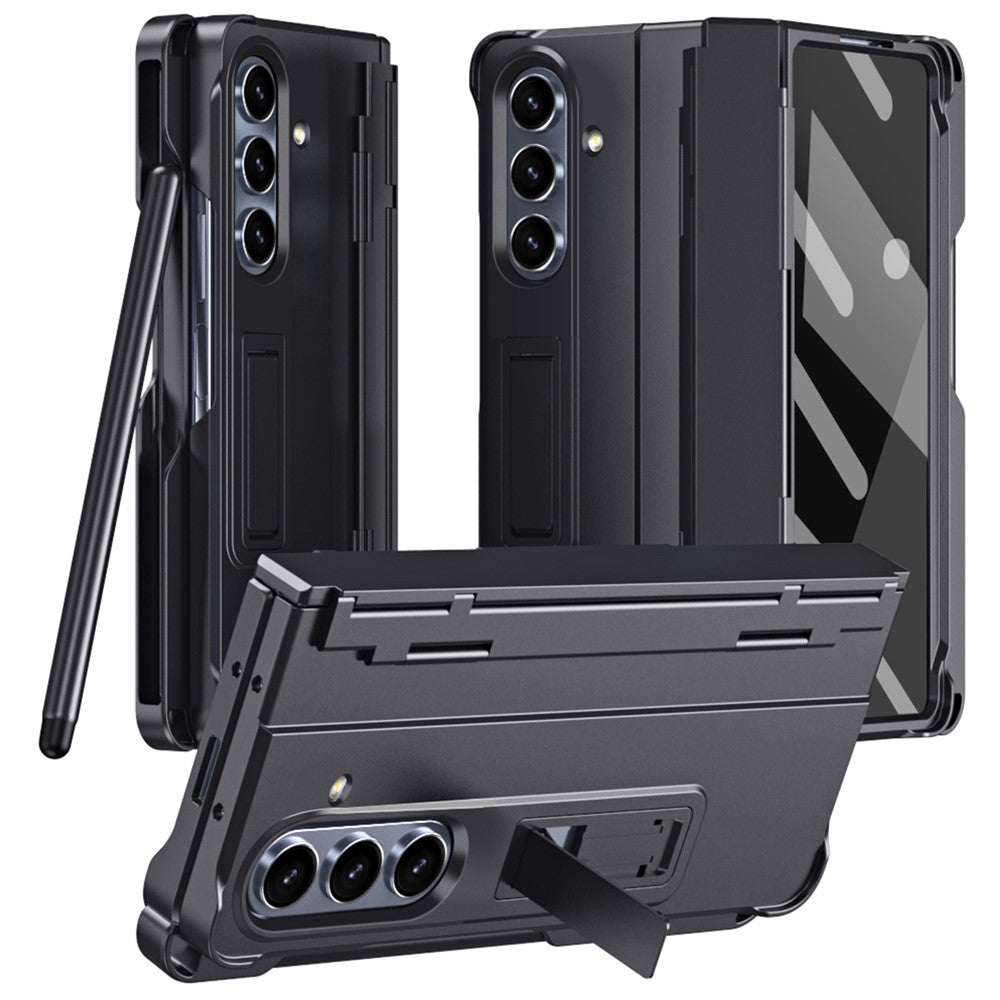 For Samsung Galaxy Z Fold7 5G Case Kickstand Hard PC Phone Cover with Stylus / Screen Protector - Black