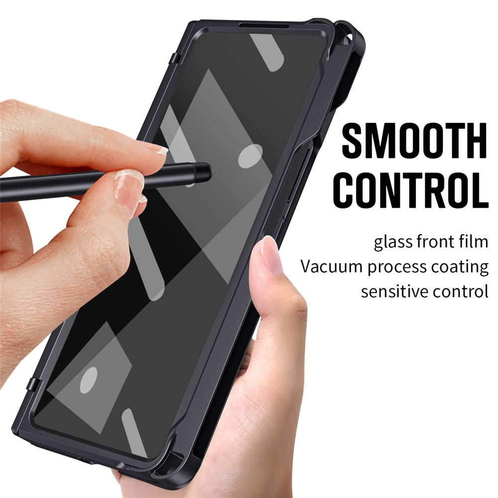 For Samsung Galaxy Z Fold7 5G Case Kickstand Hard PC Phone Cover with Stylus / Screen Protector - Black